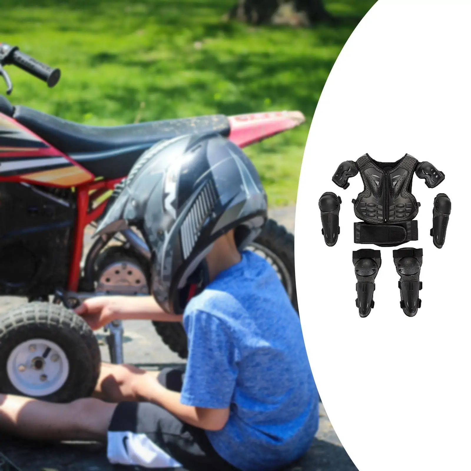 Kids Motorbike Suit Chest Back Protector Arm Elbow Pads Flexible