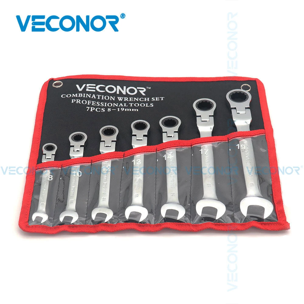 7pcs Ratchet Wrench Set Combination Spanner 819mm Sizes 72t Ratcheting