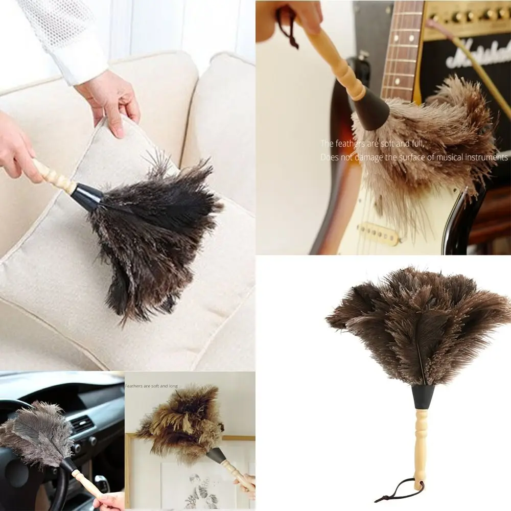 Dust Removal Ostrich Feather Brush Wooden Hand Household Car Clean Feather Duster Anti-Static Vehicle Dust Removal Cleaning Tool feather duster