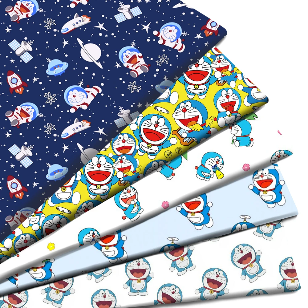 일본 만화 애니메이션 파란색 고양이 프린트 폴리에스터 순면 소재 패치워크 조직 바느질 퀼팅 직물 바느질 DIY 