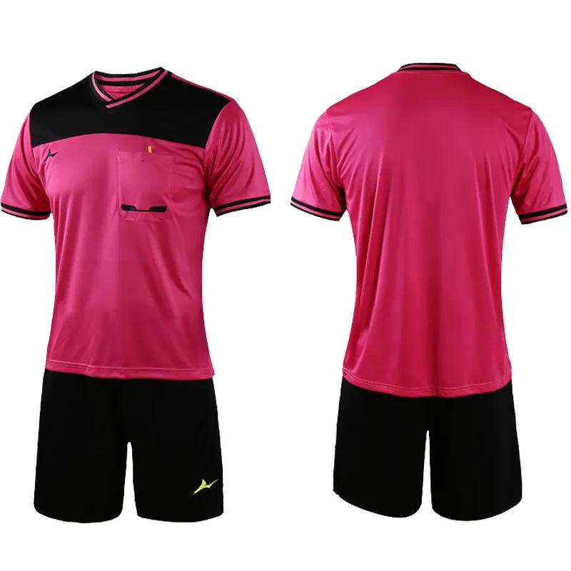 Professional Man Referee Uniform Polyester Referee Soccer Jersey Pocket Shorts Thailand Quality Football Jersey Set