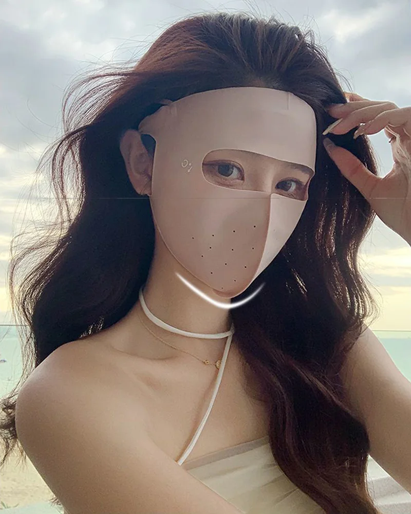 Summer Ice Silk Sunscreen Mask Full Face UV Protection Thin Breathable Forehead Cover Anti-UV Sun Shield Breathable Face Mask