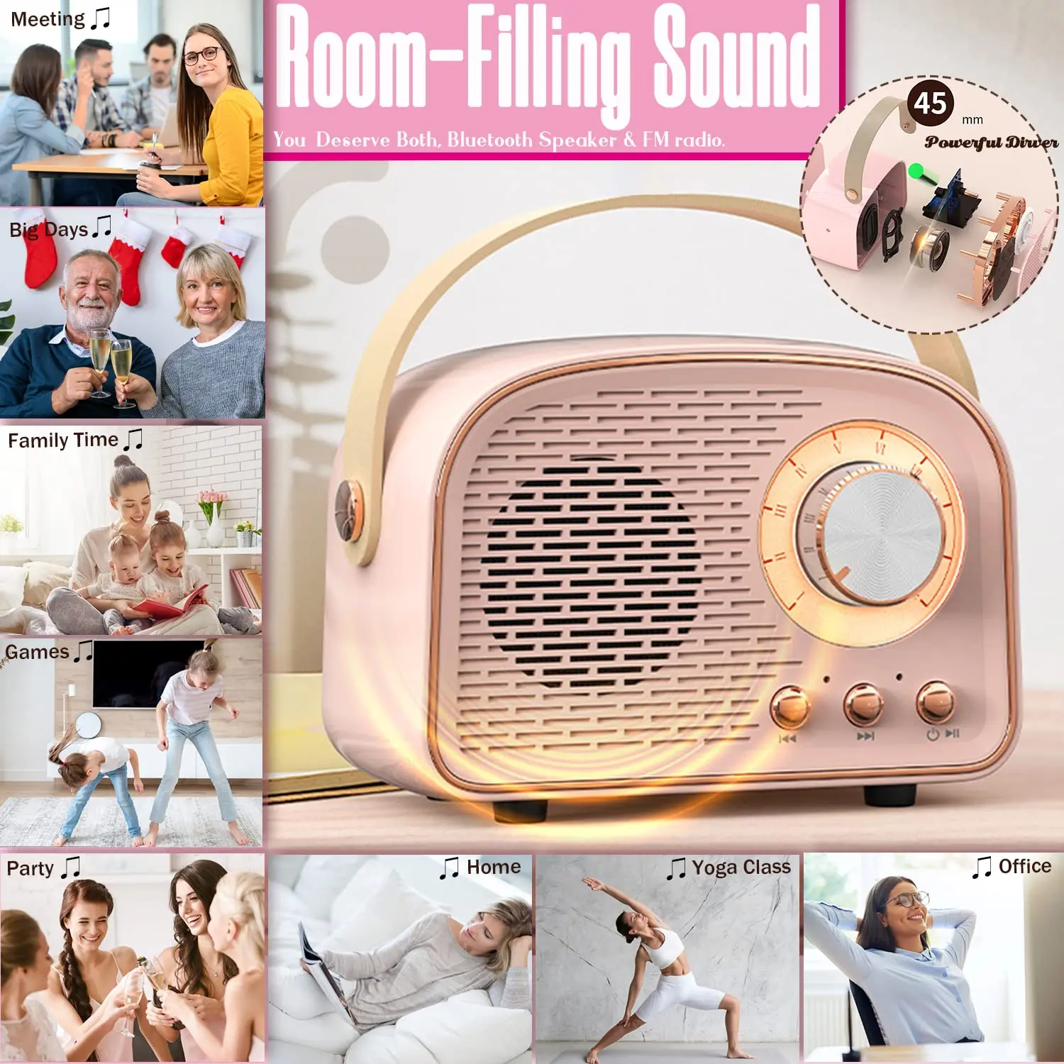 Retro Bluetooth Speaker Cute Mini Speaker FM Radio Portable Wireless Speaker TWS Music Player Hifi Stereo TF USB