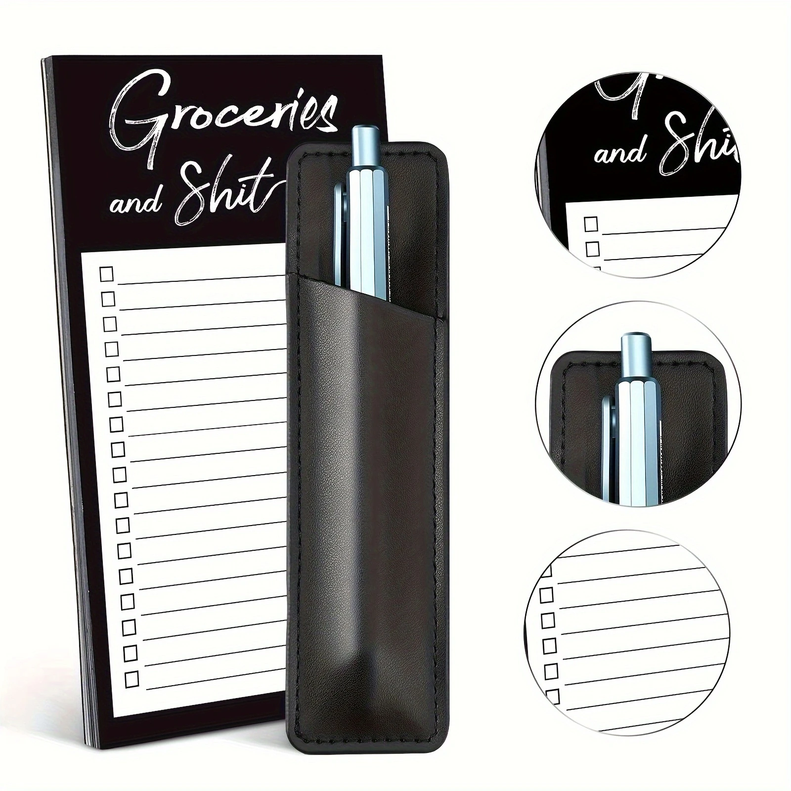 Magnetic Grocery List Organizer 1 Pen Holder Magnetic PU Leather Marker Pouch for Refrigerator Whiteboards 2 Pc