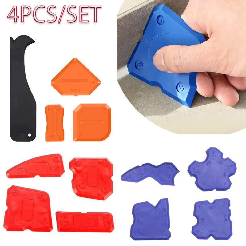 4Pcs Caulking Tool Kit Silicone Joint Sealant Spreader Spatula Scraper