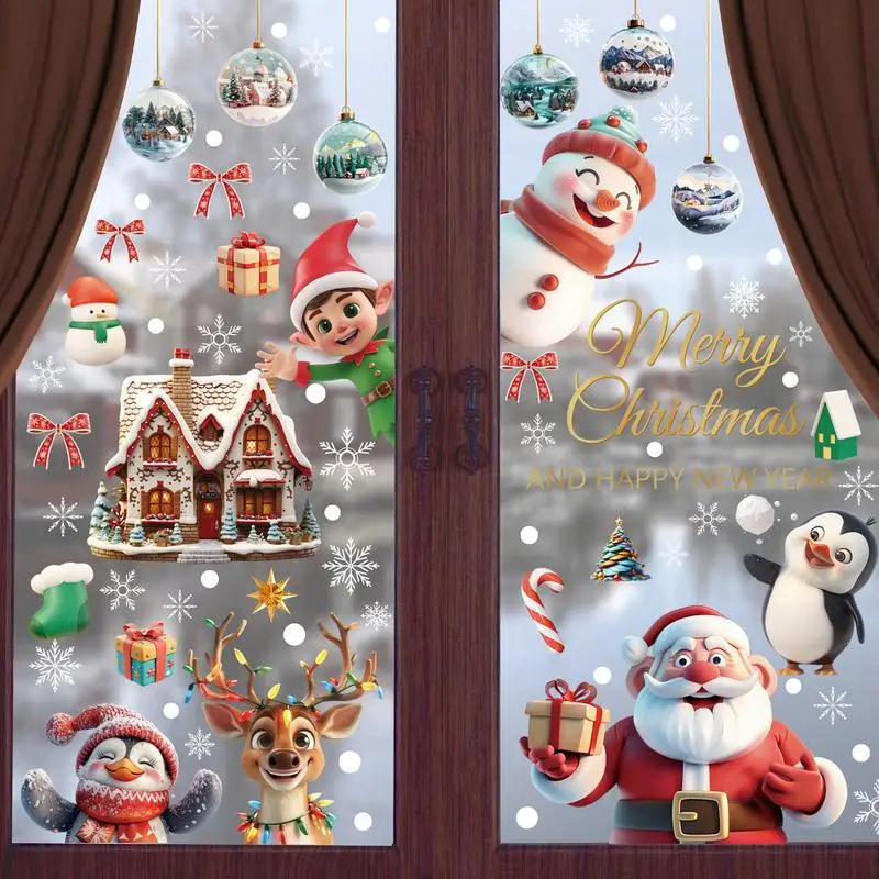 9 sheet Christmas Window Clings Santa Claus and scenery pendant Decals glass static removable stickers Winter Holiday Decoration