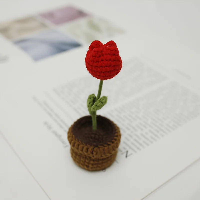 Mini Sunflower Tuilp Flower Crochet Flowers Potted Plants Homemade Finished Crochet Flower Home Kids Home Decor