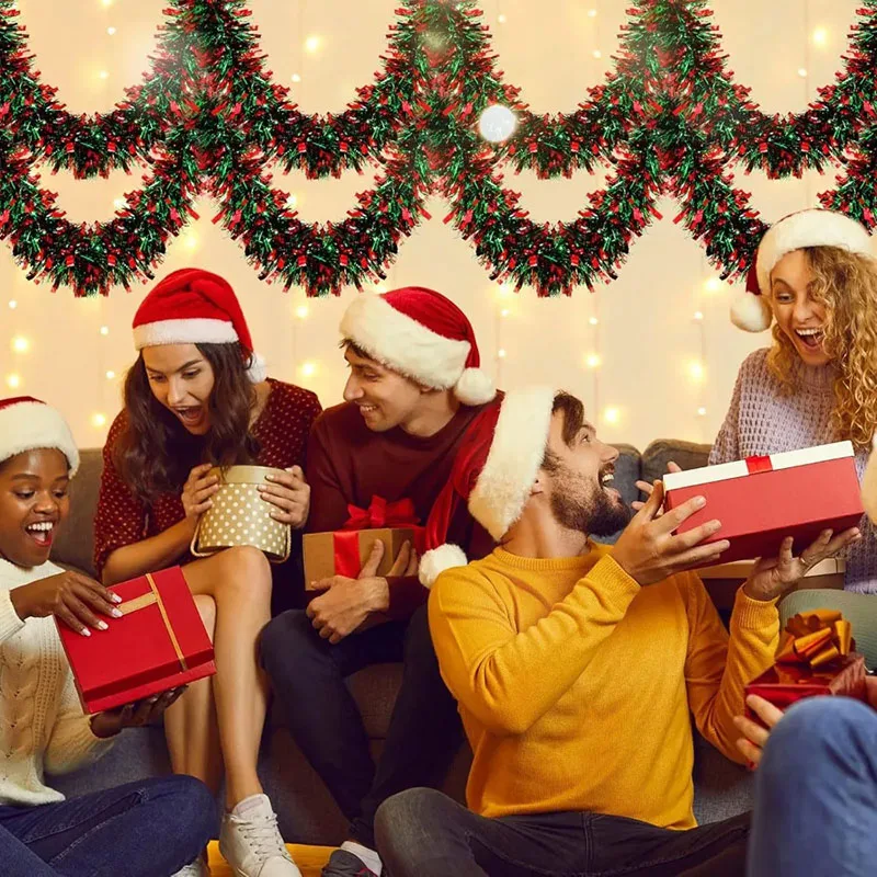 1/3/5Pcs 2M Christmas Strip Ribbon Red Green Tinsel Garland Xmas Tree Hanging Ornaments Home Decoration New Year Party Supplies