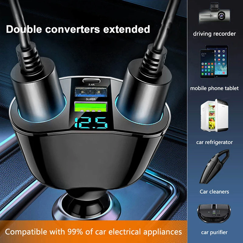 1pcs 120W QC3.0 Car Charger 12V/24V Dual USB Power Adapter Fast Charging Car Lighter Socket For Most Auto Car Accessory