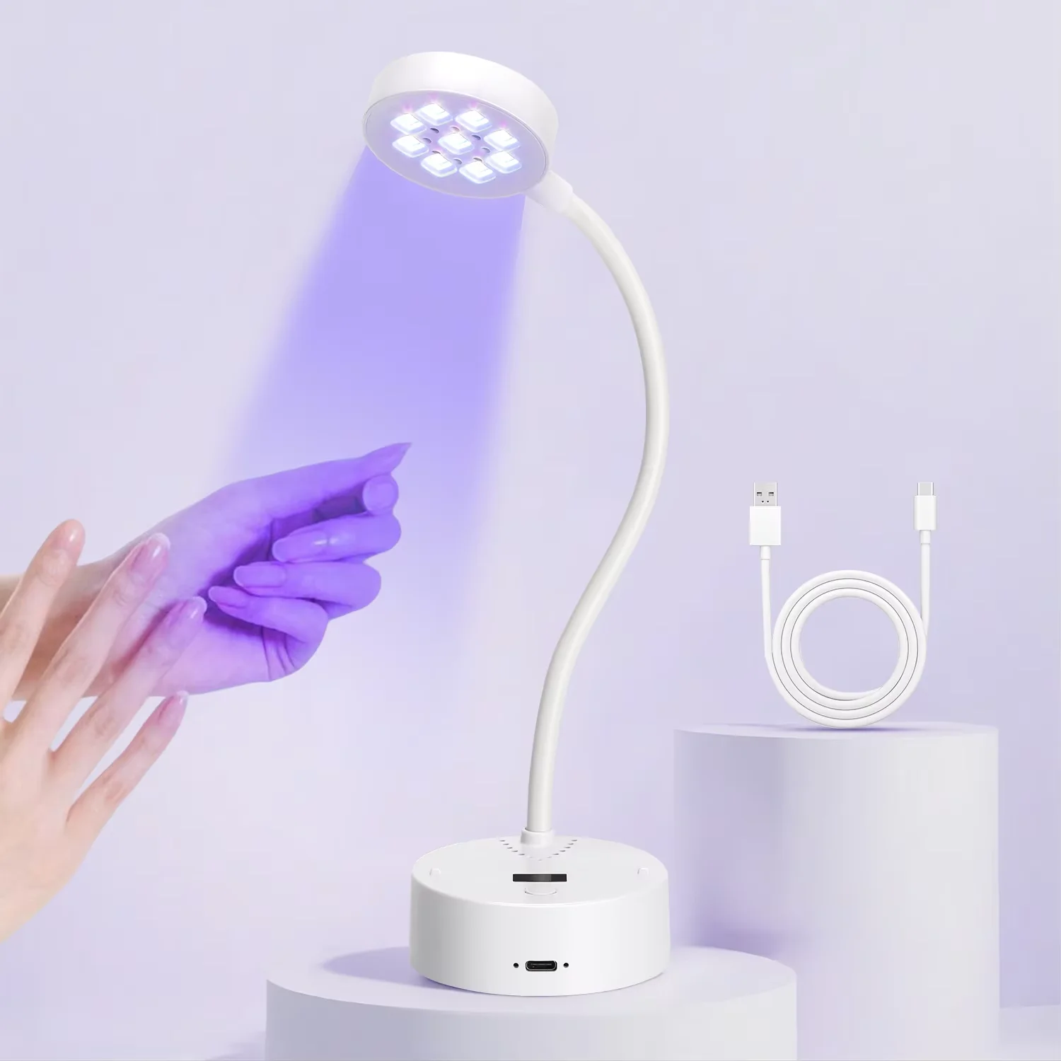 YIKOOLIN 충전식 UV/LED 네일 드라이어 360 ° 구부릴 수 있는 터치 컨트롤 젤 네일 램프 네일 아트용 빠른 건조 테이블 램프
