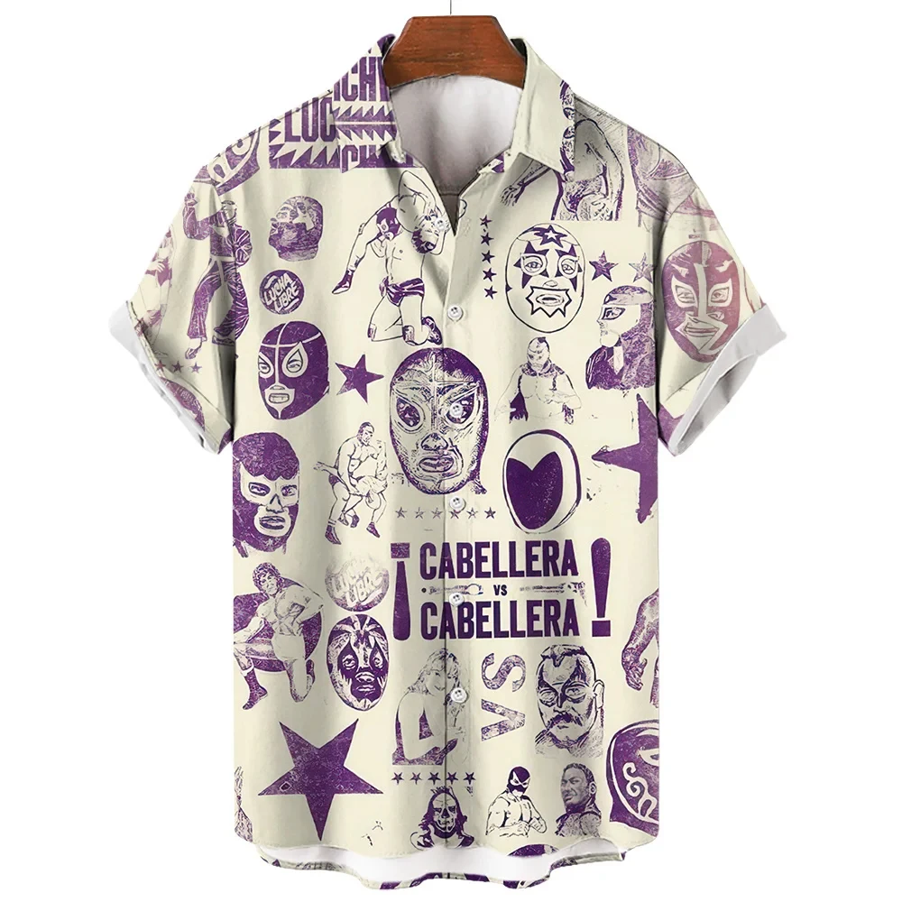 men's shirts Mexican wrestling 3D printed short sleeved shirts Summer Fashion men's clothing Loose oversized Hawaiian shirts 4