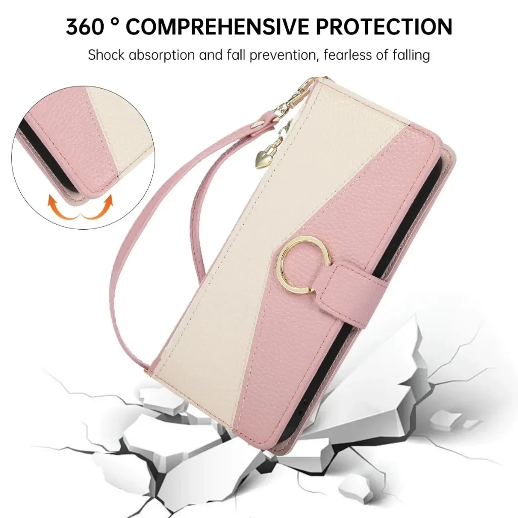 Zipper Wallet Crossbody Lanyard Phone Case with Ring Buckle Cover