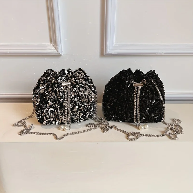 Fashionable Sequin Shoulder Crossbody Bag Chic Mini Coin Purse, Korean Version Bucket Bag, Evening Bag Party, Daily Work, Travel