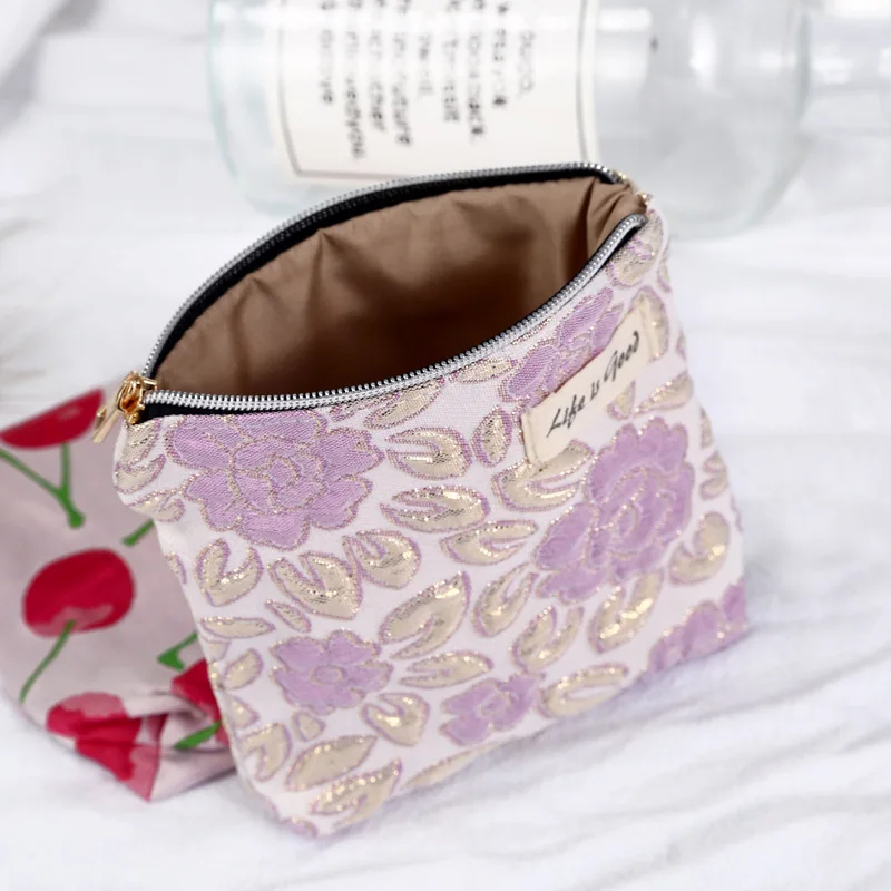 Fashion Flower Pattern Lipstick Cosmetic Bag Coin Purse Travel Makeup Bags Money Key Storage Bags Small Zipper Pouch Retail
