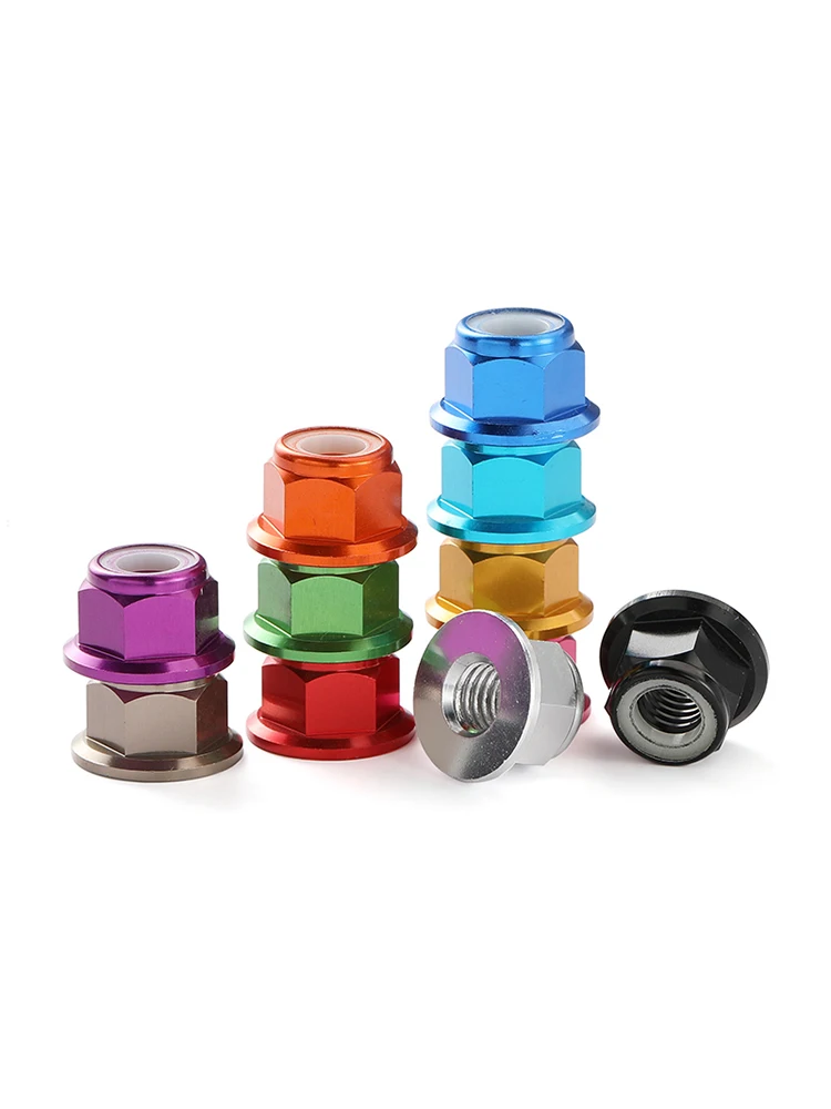 Colorful Aluminum Alloy Self-Locking Flange Nut with Nylon Insert