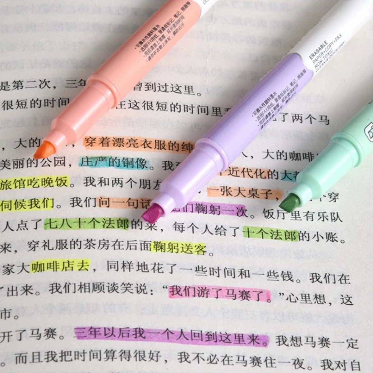 6pcs Erasable Highlighters Pastel Markers Dual Tip Fluorescent Pen for Art Drawing Doodling Marking School Office Stationery