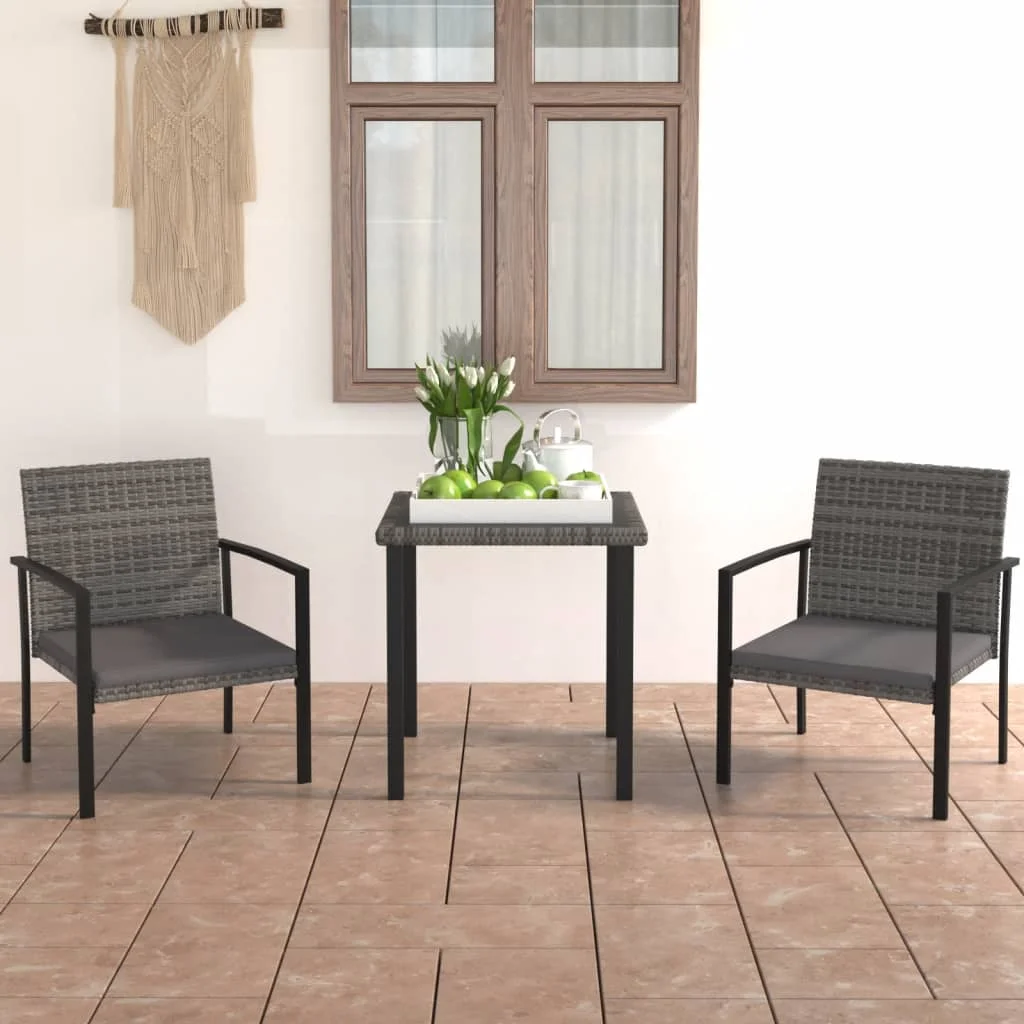 3 Piece Patio Dining Set Poly Rattan Gray B Outdoor Table and Chair Sets Outdoor Furniture Sets