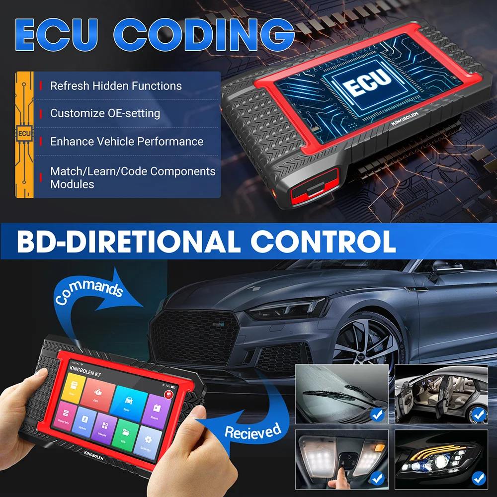 KINGBOLEN K7 Full System Diagnostic Tool Auto OBD2 Scanner 28 Resets ECU Coding Active Test 3 Years Free pk Thinkscan Max 2 2