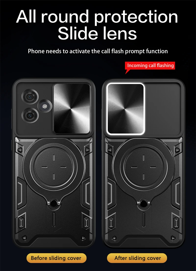 Durable Car Ring Stand Phone Case with Slide Camera Protection and Armor Back Cover