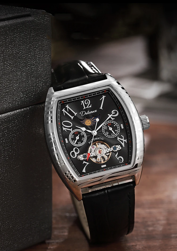 Top-Marke Luxus Tourbillon Mechanische Uhr Für Männer Mode Schwarz Stahl Wasserdicht Mondphasen Automatische Uhr Reloj Hombre_voghion.com