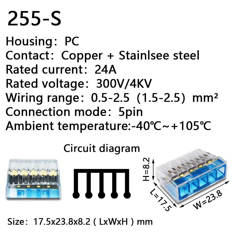 Mini Fast Wire Cable Connectors Universal Compact Conductor Spring Splicing Wiring Connector Push-in Terminal Block 601 412 battery disconnect switch Electrical Equipment & Supplies