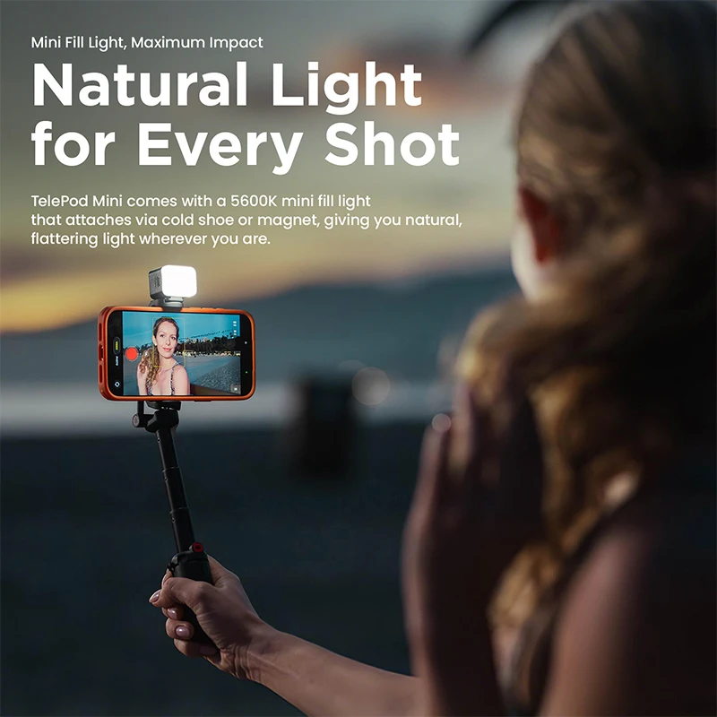 JOBY TP02 TelePod Mini Selfie Stick Kit Handle Grip Bluetooth Controller Dual Cold shoe Mount with 5600K Fill Light Phone Tripod - Ảnh 5