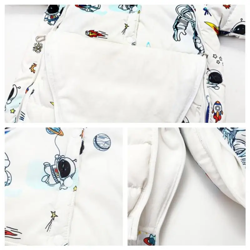Clibeso Winter Overalls for Newborn Baby Thick Down Jacket Boys Girls Romper Infant Astronaut Cartoon Pattern Jumpsuit