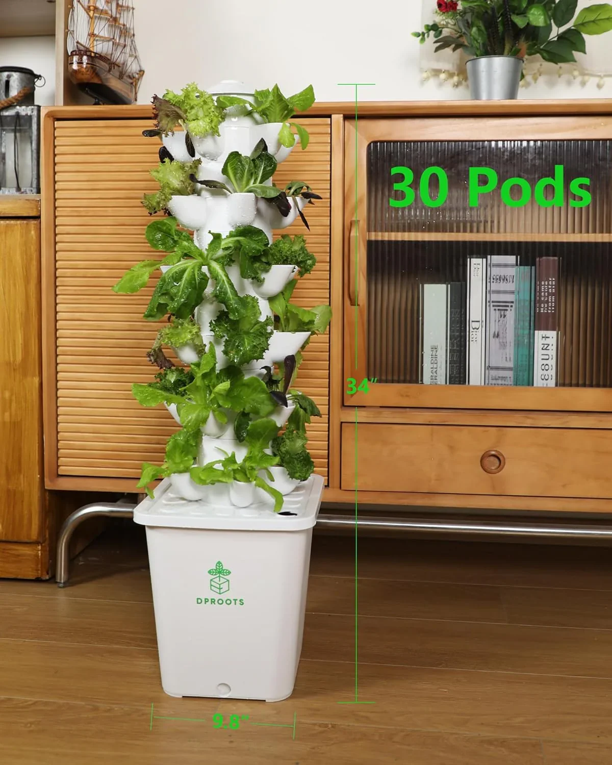 DPROOTS 30 Pods Indoor Vertical Hydroponics Growing Tower System for Herbs Vegetables Self-Watering Planting System