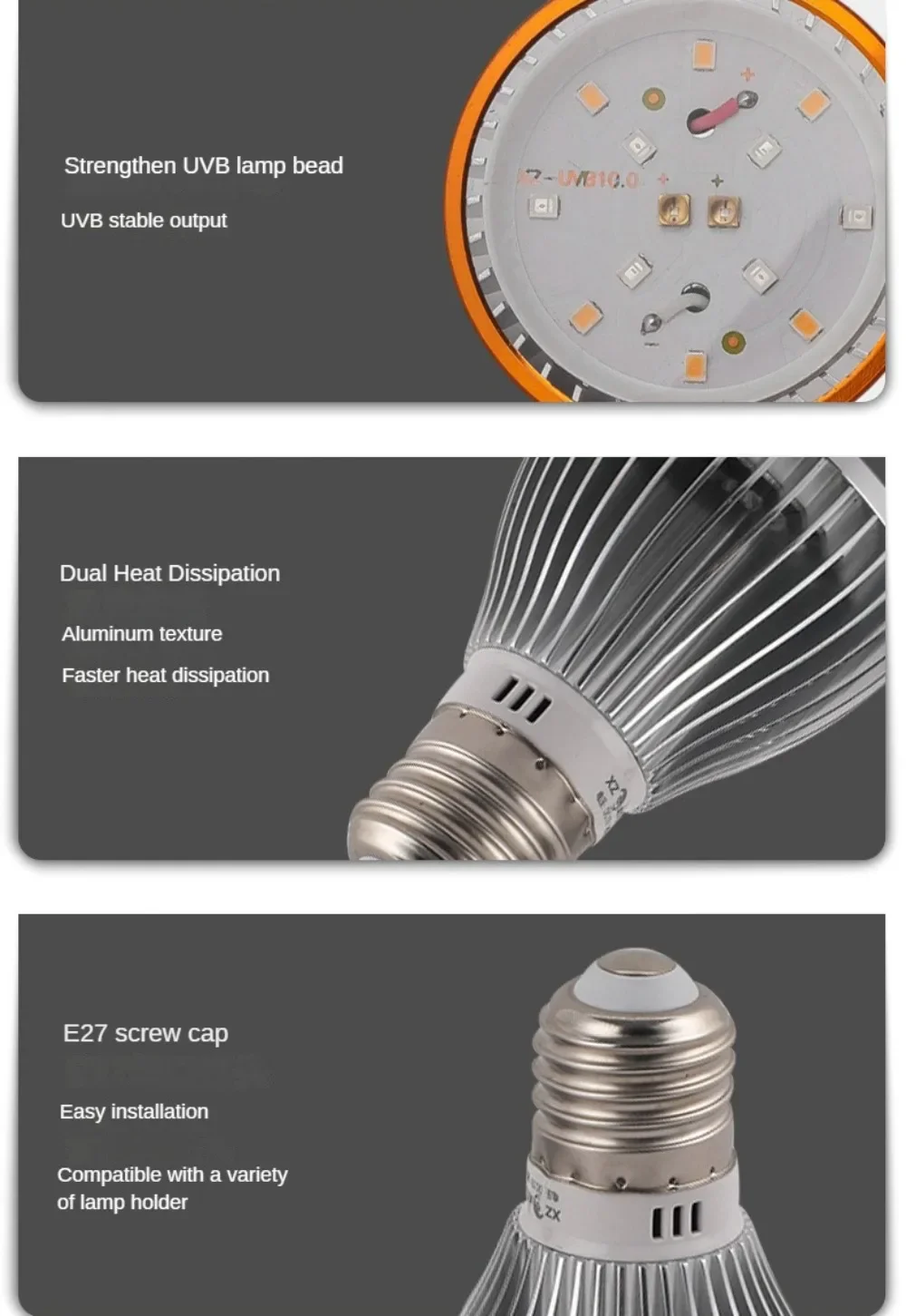 Repitle Heat Lamp,Sunlamp LED Amphibians Basking Bulbs,UVA/UVB Baking Lamp Bulb UVB10.0 for Turtle Climbing Pet Lizard Chicken