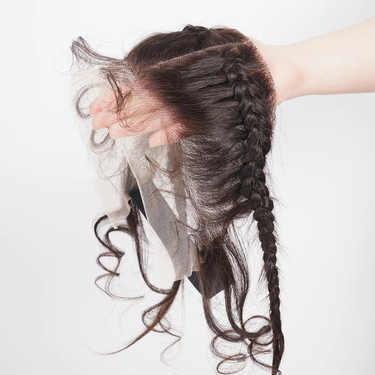 Extension per capelli umani con parrucchino intrecciato Ear To Ear, nodo sbiancato, frontale in pizzo 13x4 completo, capelli vergini non trattati