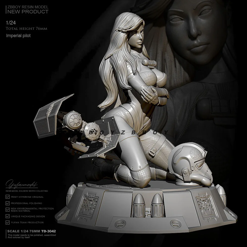 

76mm 1/24 Resin model kits figure beauty colorless and self-assembled TD-3042