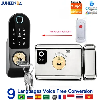 No Wiring Waterproof TTLock App Smart Lock Digital Passcode RFID Card Tuya Wifi Fingerprint Electronic Rim Lock For Gate Garden 1