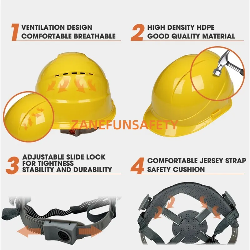 Vented Safety Helmet Breathable ABS Hard Cap White Blue Yellow Red Orange Bump Hat Comfortable Construction Work Safety Helmet