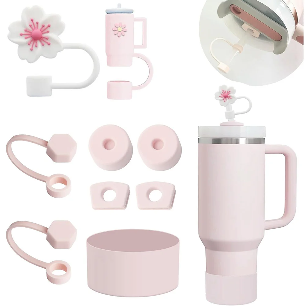Cup accessories set 9pcs plus 6 Pcs silicone spill proof stopper 2 Pcs straw cover cap for 9-10 mm straws 1pc boot for Stanley Cup