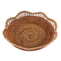 Hand-Woven Rattan Storage Basket Fruit Basket Wicker Woven Tray Restaurant Small Container Home Decoration S-23X5.5cm 1