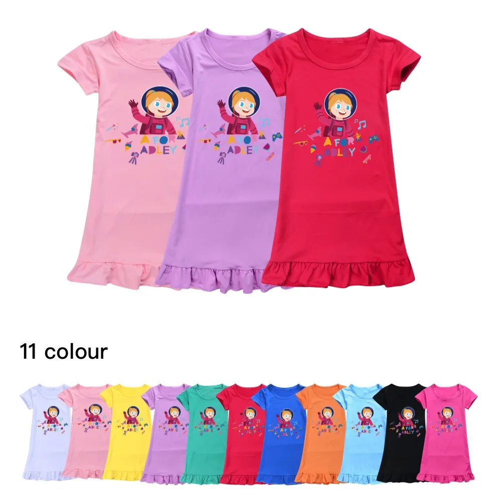A for Adley Girls Nightgown Summer Kids Cartoon Girls Pajamas Night
