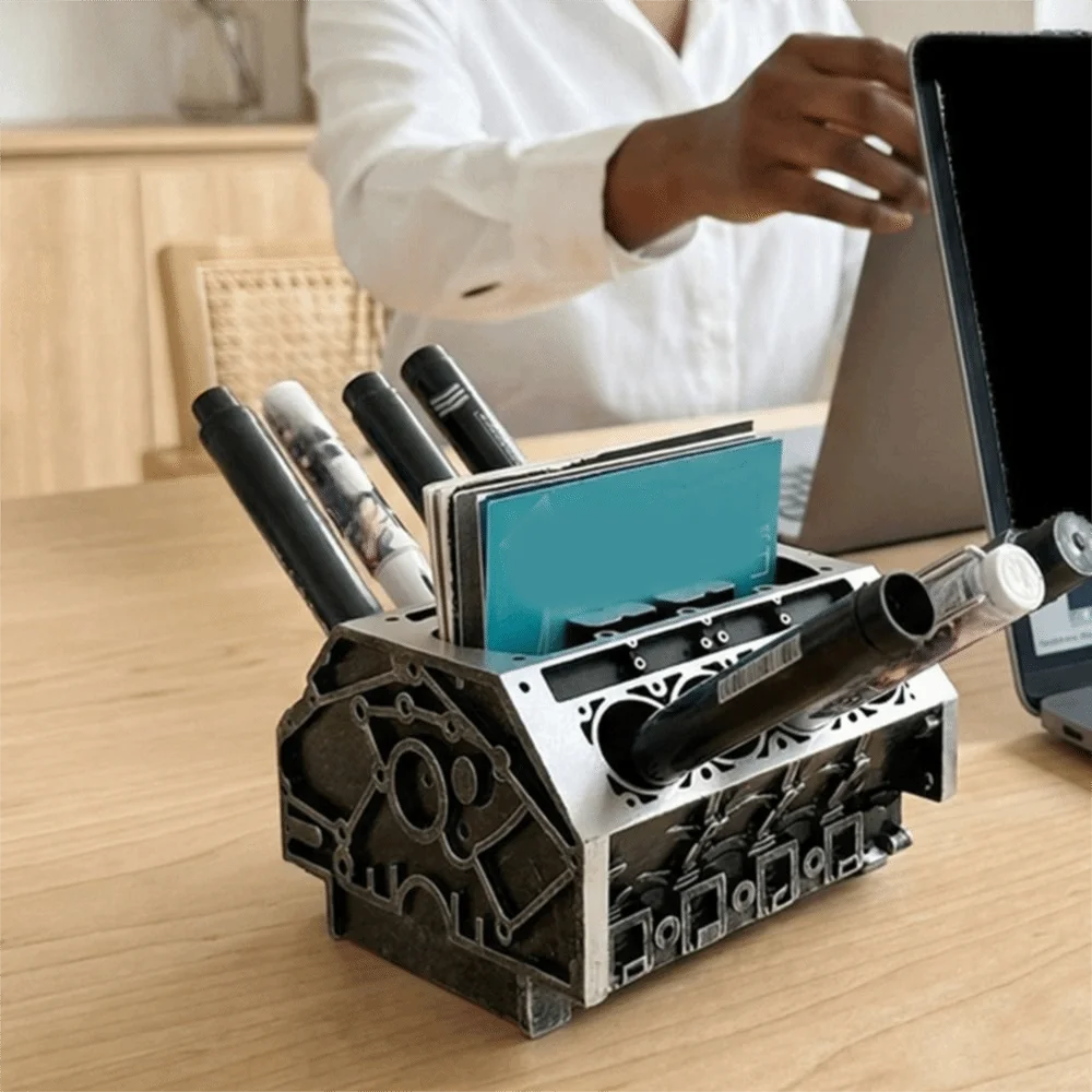 레진 엔진 모양 명함 홀더 대용량 장 엔진 블록 데스크 정리함 블랙 펜 홀더 자동차 애호가용