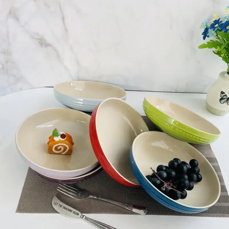 French 8-inch Deep Disc Stir Fried Vegetables Plate 20cm Diameter Height 5.5cm Dish Household Tableware
