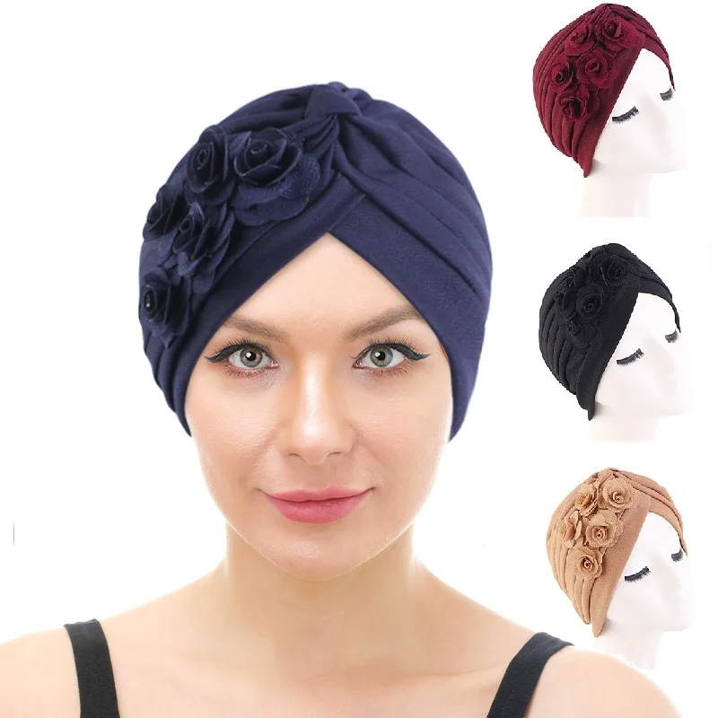 New Women's flower Turban Hat Ready African Headtie Wedding Party Headwear Chemo Knotted Indian Cap Muslim Hijab Bonnet Turbante 2pcs lot women muslim head wraps gold shiny silky top knotted turban hat inner hijab chemo cap headscarf stretchy headband