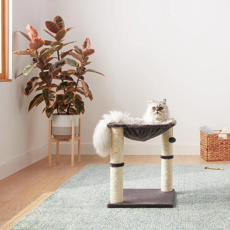 

Cat Tower with Hammock and Catch Column, Suitable for Indoor Cats, Training, Fitness Supplies, 15.8x15.8x19.7 Inches