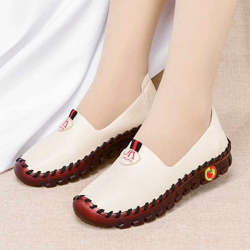 

Big Size 42 Leather Ballet Flats For Women Driving Loafers Red Moccasins Woman Mom Slip Ons Orthopedic Nurse Shoes Without Heels