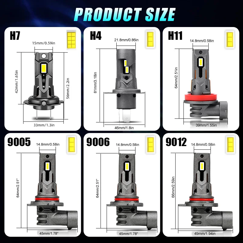 T7 H7 LED 300W Mini H7 LED Headlight Bulb 60000LM CSP 6000K H4 H11 9005 9006 9012 Turbo Car Headlamp Wireless Diode Lamp 12V led lights led bulbs led headlights led car lights led car headlights car headlamps