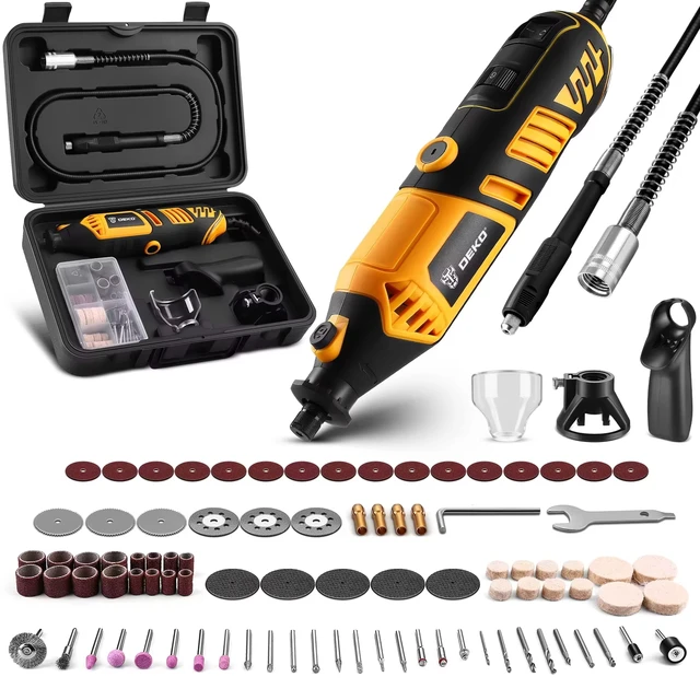 DEKO 220v Kit d'outils rotatifs électriques outils rotatifs à main Mini pour bois/métal, meuleuse électrique perceuse 1