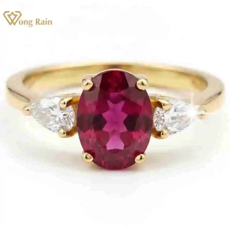 Wong Rain 18K Gold Plated 925 Sterling Silver Oval Cut 6*8 MM Ruby High Carbon Diamond Gemstone Women Rings Fine Jewelry Gifts 1