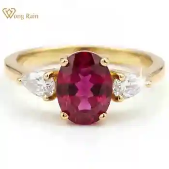 Wong Rain 18K Gold Plated 925 Sterling Silver Oval Cut 6*8 MM Ruby High Carbon Diamond Gemstone Women Rings Fine Jewelry Gifts 1