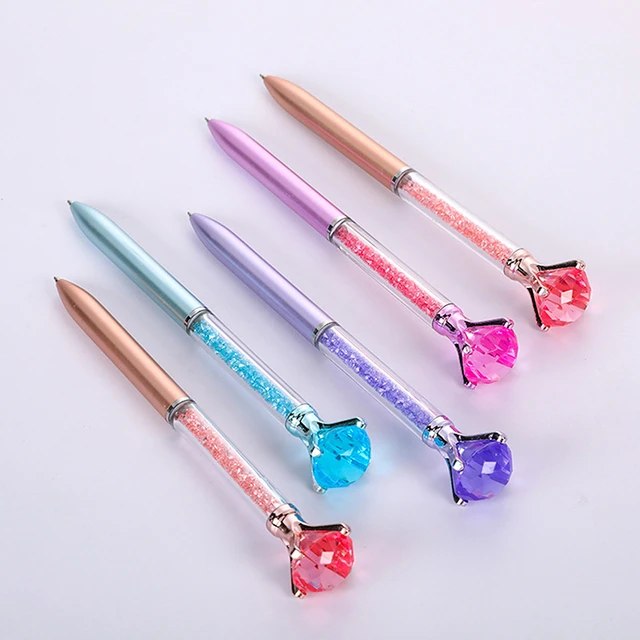 Crystal Pen Diamond Ballpoint Pens Stationery Pen Oily lovely Multi-color  Metal Pen Diamond Ballpoint Pens Gold 