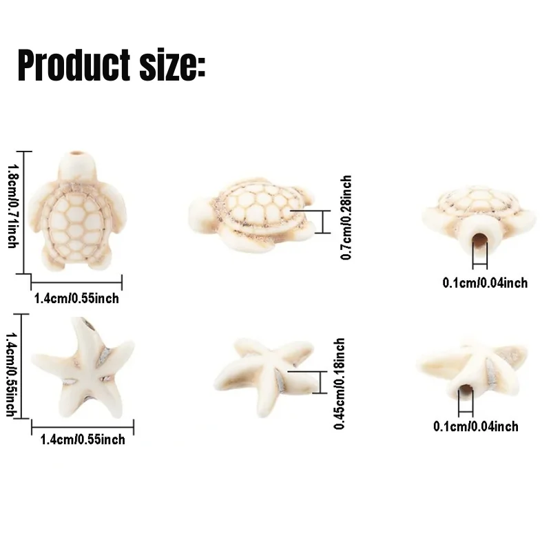 20PCS 귀여운 인공 청록색 DIY 바다 테마 거북이 바다 스타 비즈 팔찌 목걸이 귀걸이, 열쇠 고리, 발목, Holid