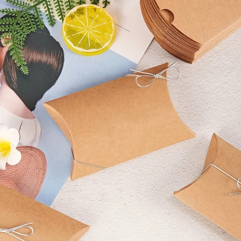 50/100PCS Kissen Candy Box Hanf Seil Kraft Papier Geschenk Verpackung Box Schmuck Geschenk Süßigkeiten DIY Weihnachten hochzeit Geburtstag Party – Detail 3