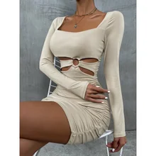 

European And American-StyleinsWomen's Autumn2021New Millennium Hot Girl Style Dress Autumn Dress Night Shop Hollow Sexy Dress