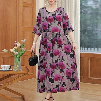 New Fashion Summer Women For Dresses 2025 Casual Print Vintage Elegant half Sleeve Womens Clothing Plus Size